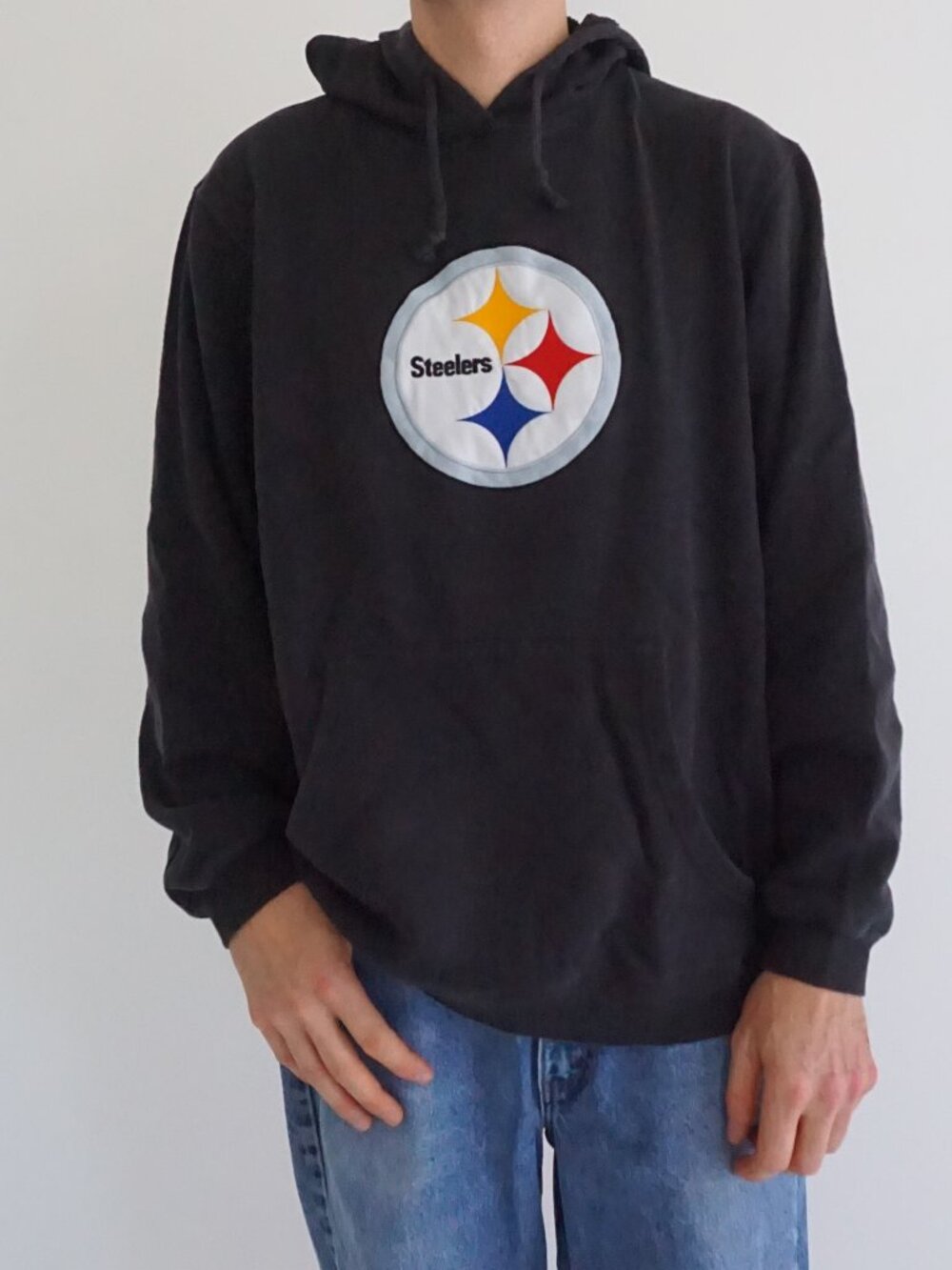 NFL Team Apparel Y2K Black Pittsburgh Steelers Football Logo Sports Hoodie Small
